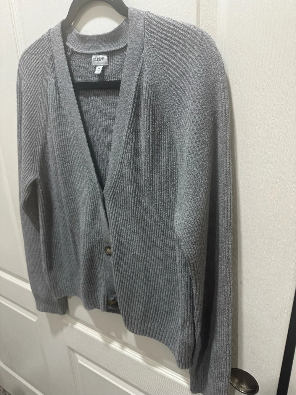 J.Crew Gray Ribbed Cotton Blend V-Neck Cardigan Sweater Size M